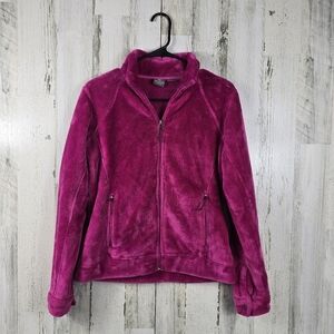 White sierra pink fleece full zip jacket women's size medium